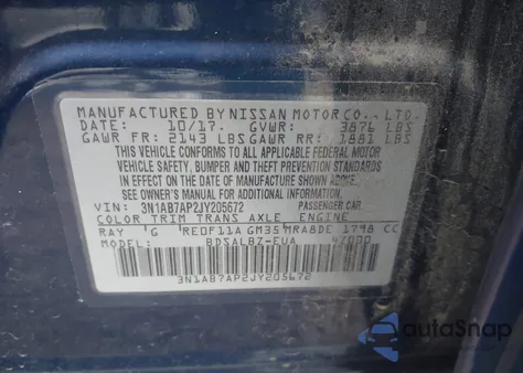 2018 Nissan Sentra S from USA, damaged, VIN 3N1AB7AP2JY205672